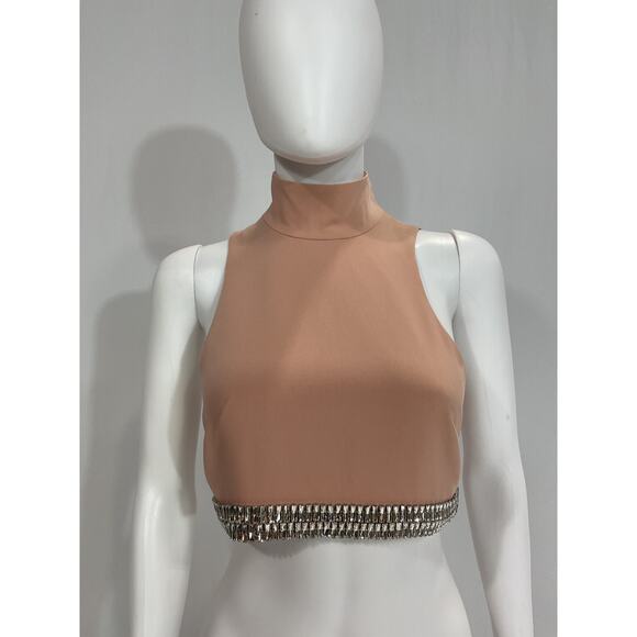 Cinq A Sept Embellished Turtleneck Crop Top, Blush XS - Picture 2 of 5